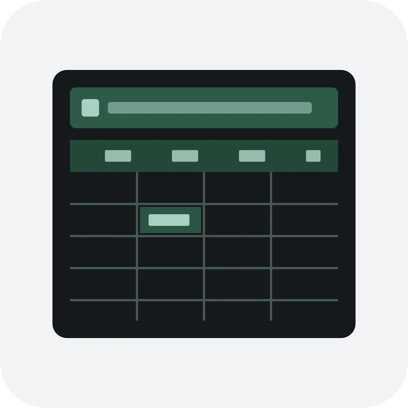 Spreadsheet frame with formula bar and grid cells on sheet-ink paper.